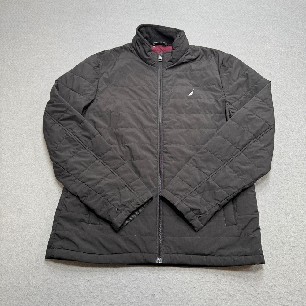 Nautica Puffer Jacket Mens Medium Black Quilted Lined Softshell Stretch Workwear